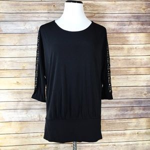 Rock & Republic Black Studded Deep V Back Blouse